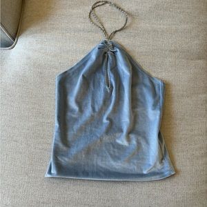 Baby blue velvety reformation crop top chain closure